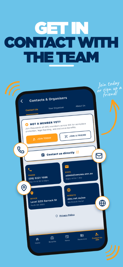Get In Contact With The Team screen