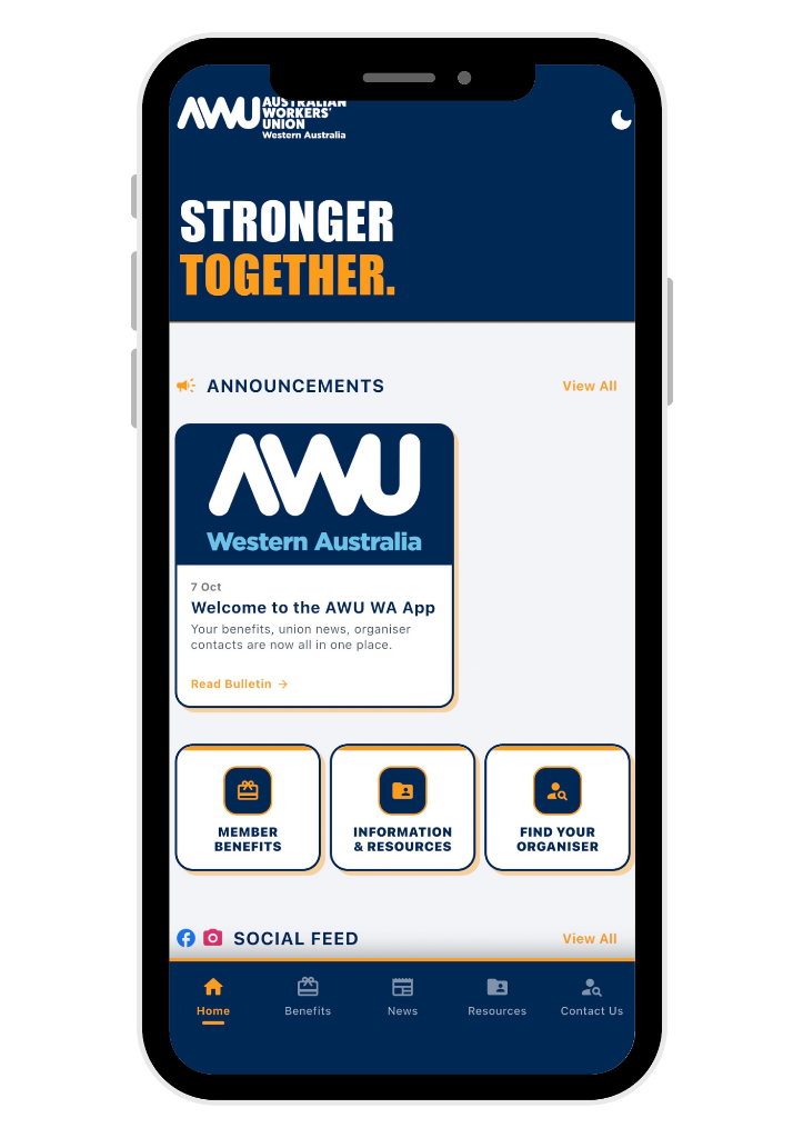 AWU WA App preview on iPhone showcase