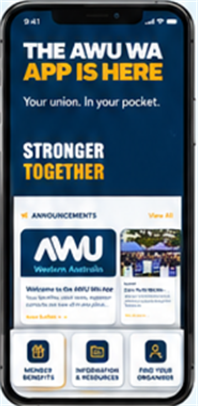 The AWU WA App dashboard and updates screen
